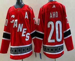 Mens Carolina Hurricanes #20 Sebastian Aho Red 2022 Reverse Retro Authentic Jersey